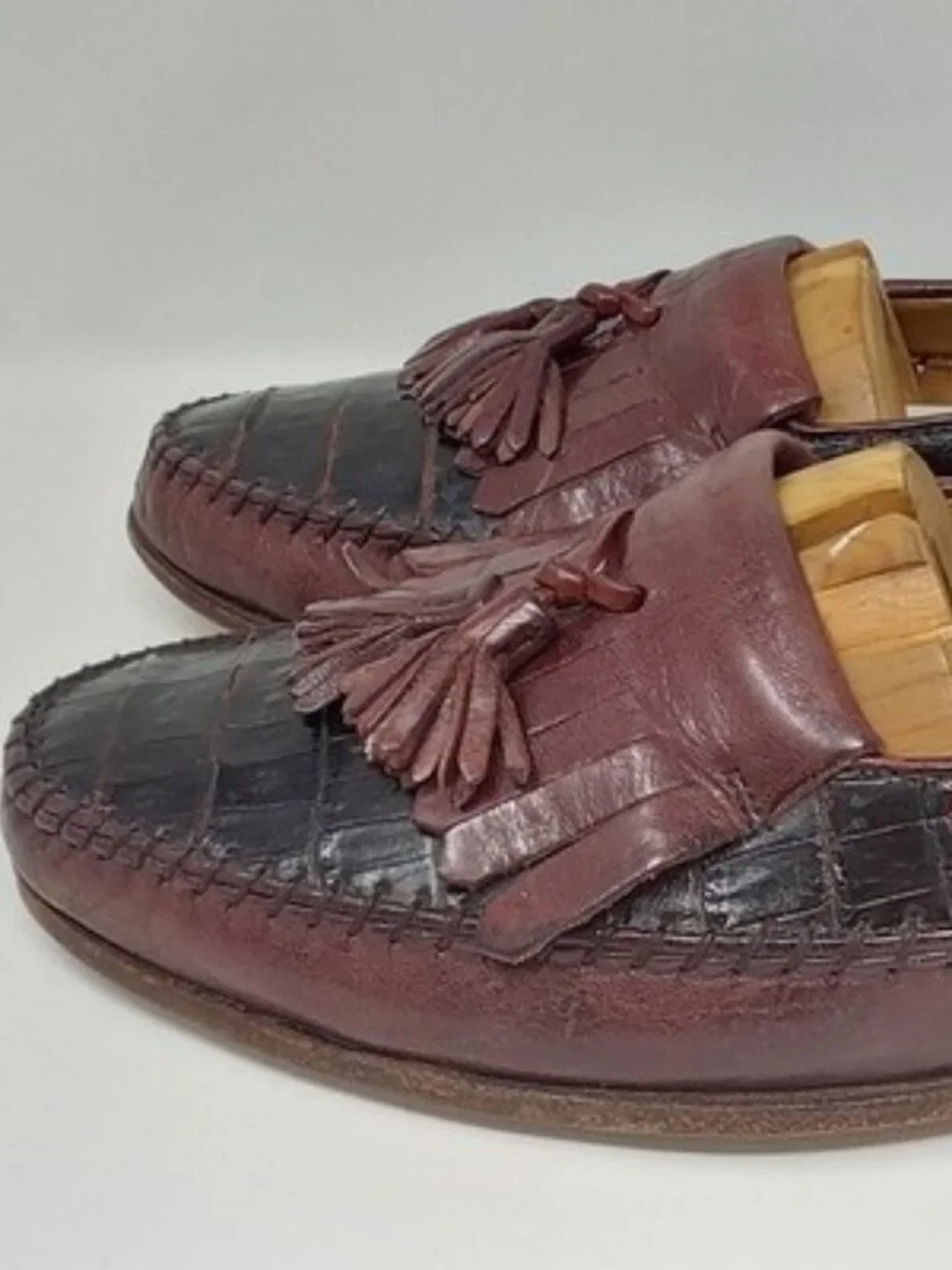 Bruno Magli Crocodile Tassel Loafers Brown Dress Shoes Italy Mens Size 9M